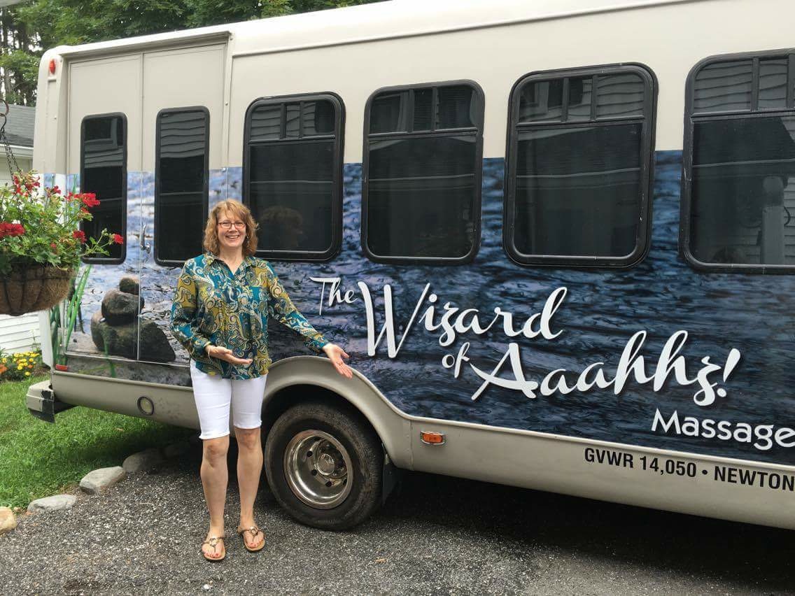 Kathy Hoyer with Massage Bus